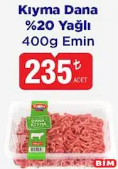 EMİN KIYMA DANA %20 YAĞLI 400 G